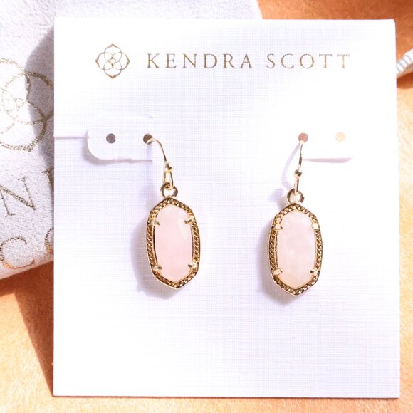 Kendra Scott Lee Drop Earrings ๐ Gold Rose Quartz - Picture 1 of 2